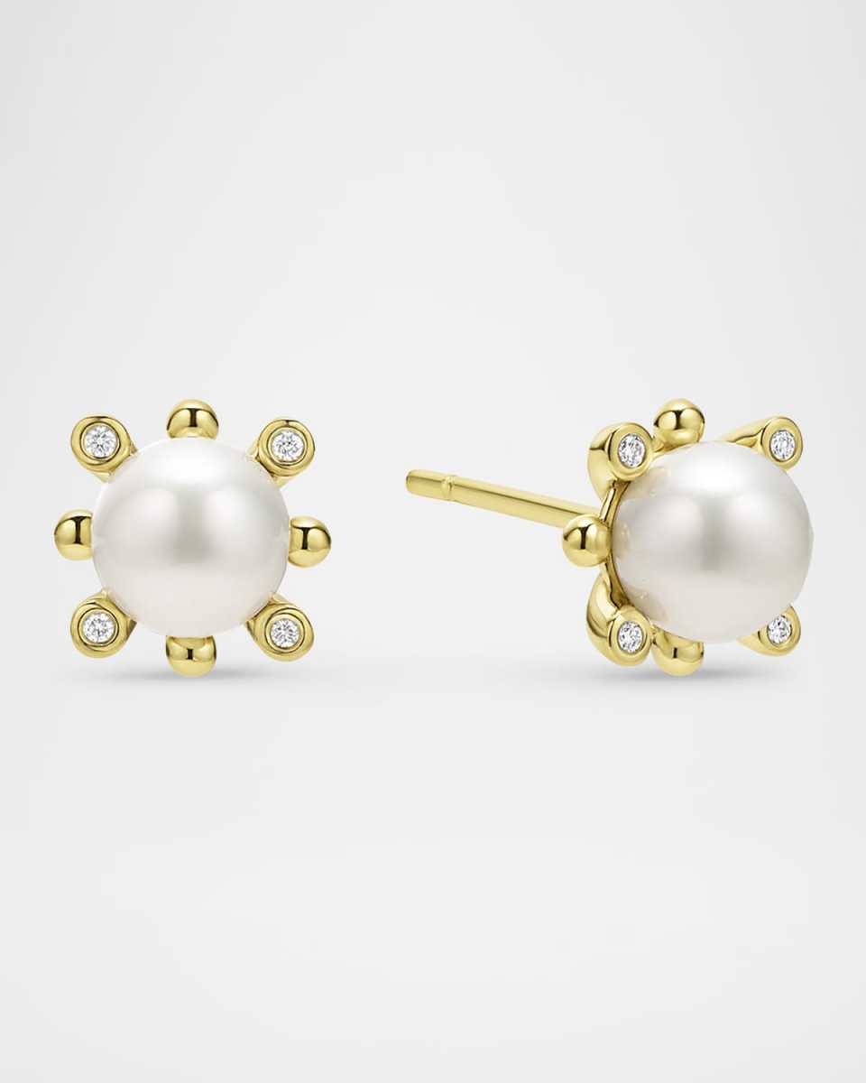 18K Gold Luna Fleur Pearl Diamond Stud Earrings